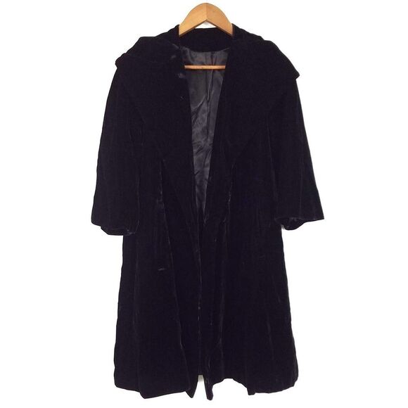 Vintage 1960's Black Velvet Opera Coat With Oversize Shawl Collar Size Large - Picture 5 of 7